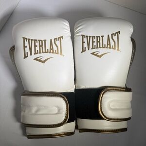 Everlast Powerlock Boxing Gloves 12 oz White Gold Hook & Loop w/ Case